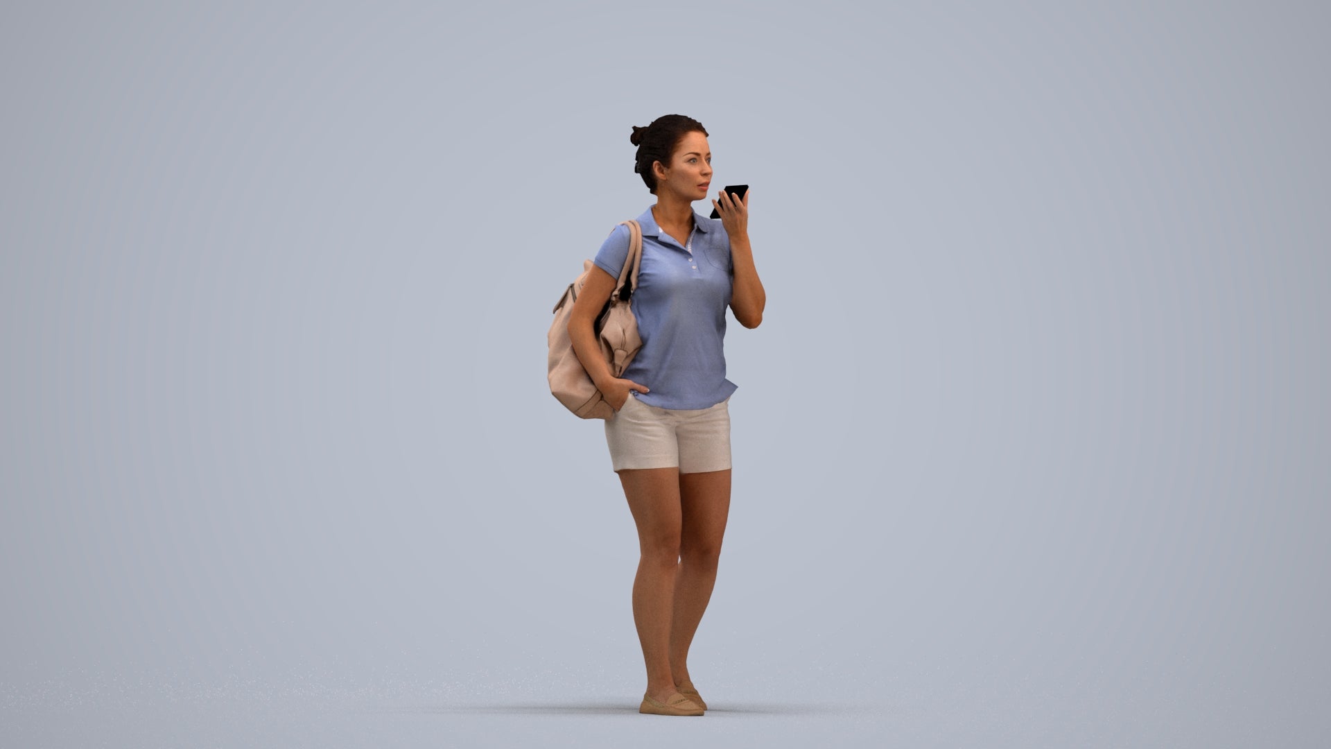 scanned 3D woman casual walking, photogrammetry people for Enscape and V-Ray, standing pose render