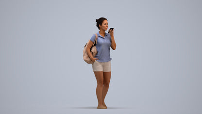 scanned 3D woman casual walking, photogrammetry people for Enscape and V-Ray, standing pose render
