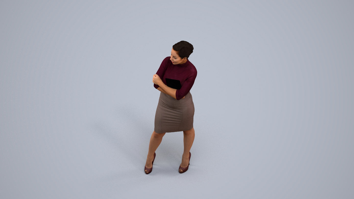3D people model woman business standing, scanned human for 3ds Max rendering, back view render