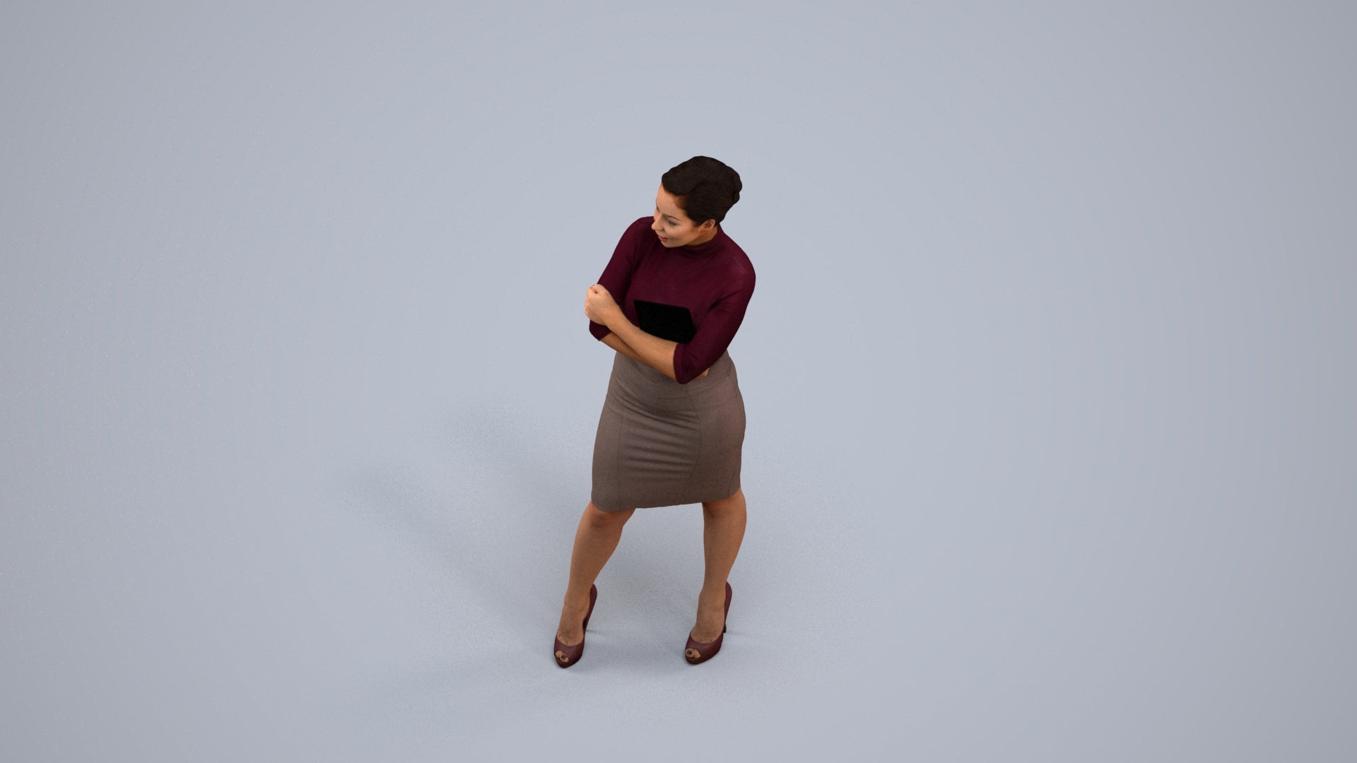 3D people model woman business standing, scanned human for 3ds Max rendering, back view render