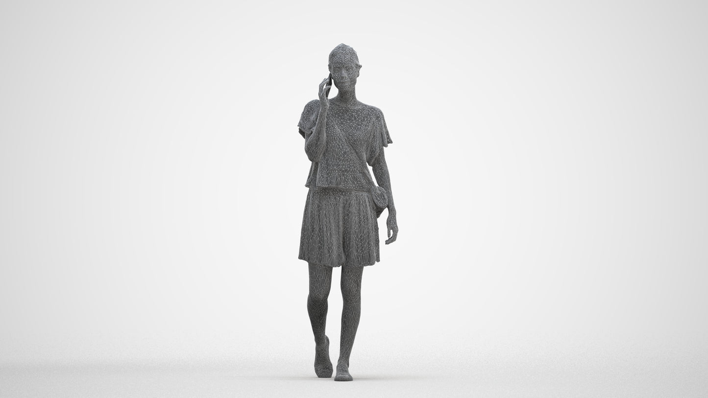 3D people model woman casual walking, scanned human for 3ds Max rendering, three-quarter front view render