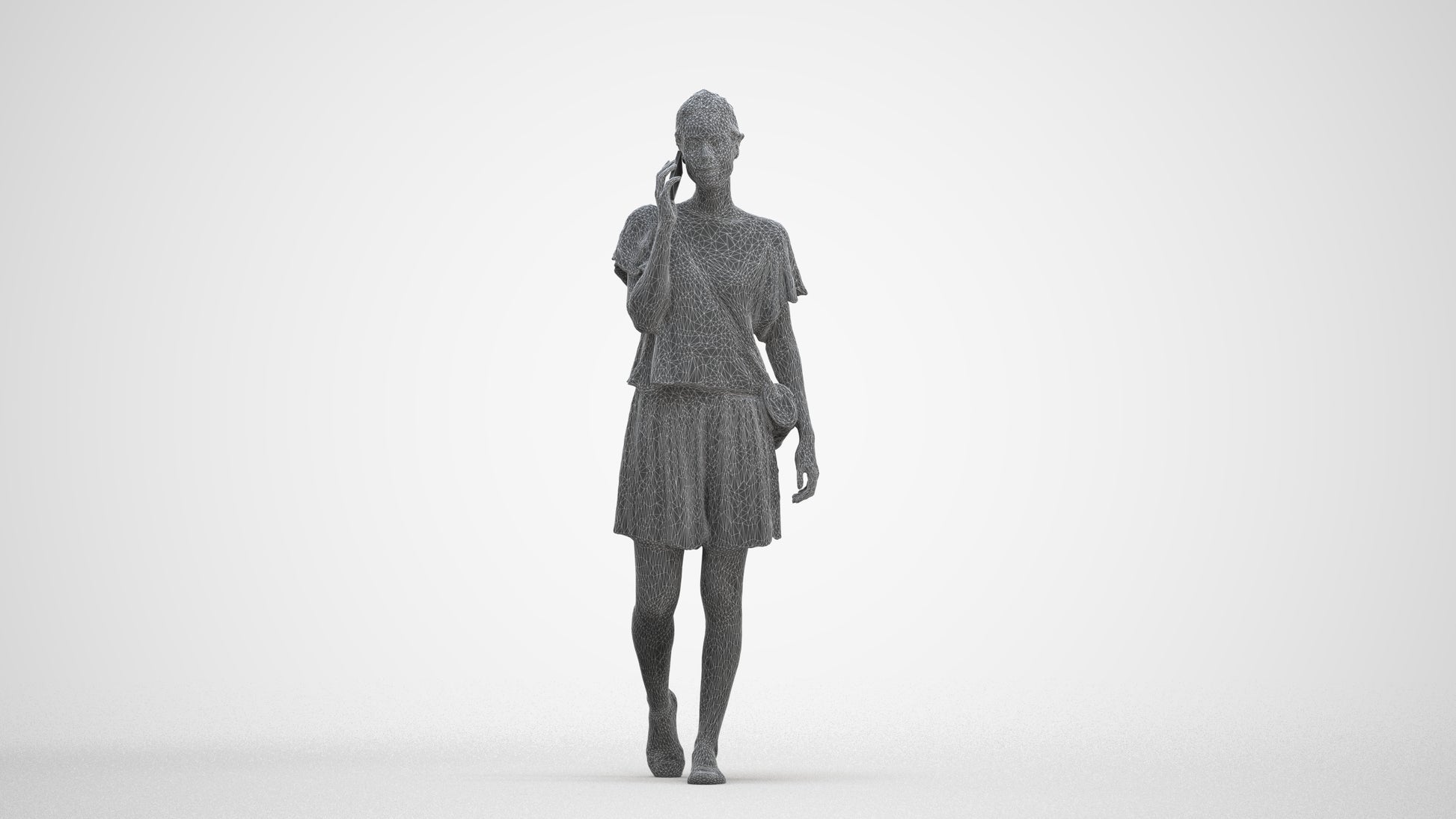 3D people model woman casual walking, scanned human for 3ds Max rendering, three-quarter front view render