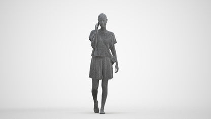 3D people model woman casual walking, scanned human for 3ds Max rendering, three-quarter front view render