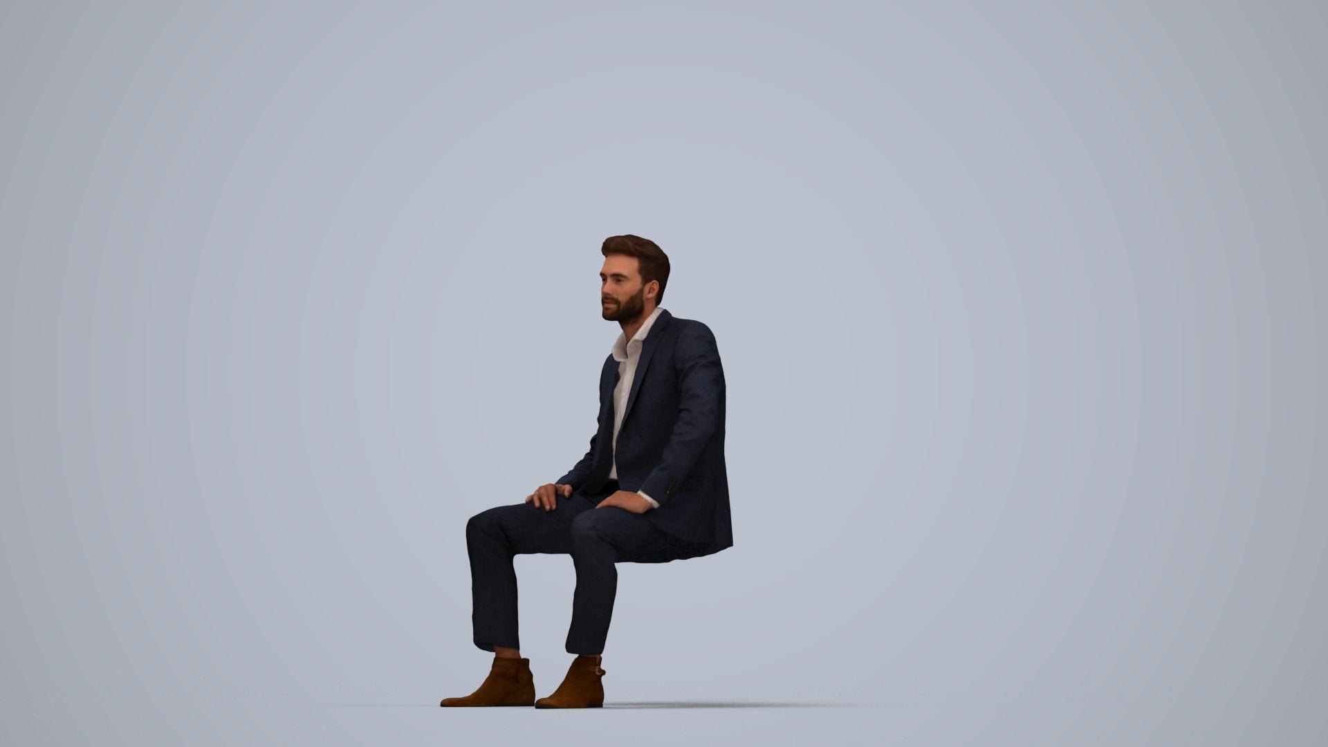 realistic 3D man business pool, scanned archviz people for Blender and 3ds Max, top-down view render