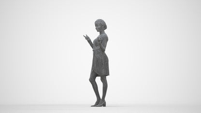 3D human model woman casual standing, photogrammetry scanned person for archviz, wireframe back view