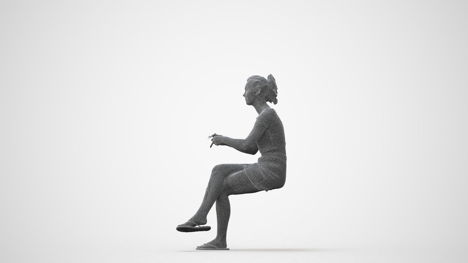 scanned 3D woman casual sitting, photogrammetry people for Enscape and V-Ray, square thumbnail