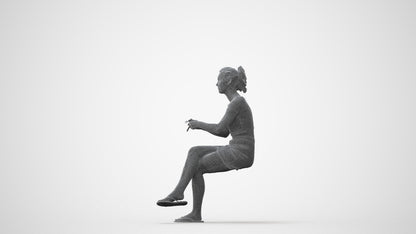 scanned 3D woman casual sitting, photogrammetry people for Enscape and V-Ray, square thumbnail