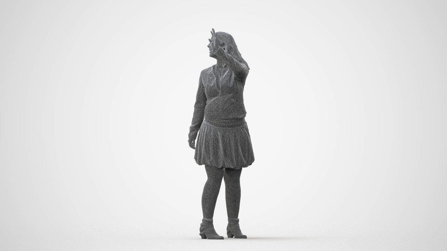 3D human model woman casual standing, photogrammetry scanned person for archviz, square thumbnail