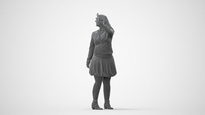 3D human model woman casual standing, photogrammetry scanned person for archviz, square thumbnail