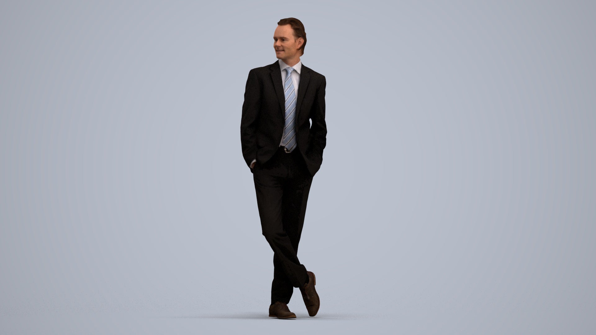 3D human model man business standing, photogrammetry scanned person for archviz, standing pose render