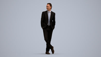 3D human model man business standing, photogrammetry scanned person for archviz, standing pose render