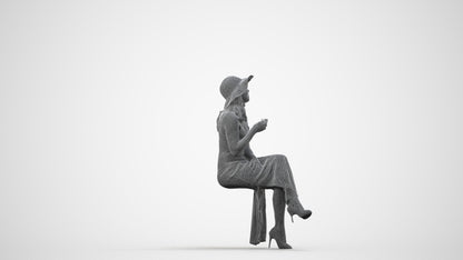 realistic 3D people woman casual sitting, render-ready for V-Ray and Corona, FBX OBJ, wireframe side view