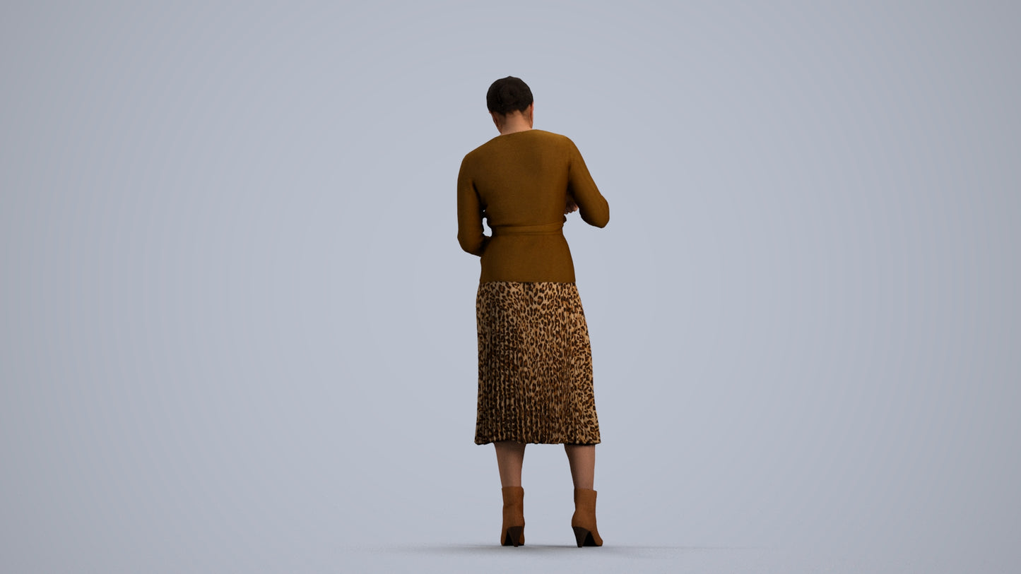 realistic 3D woman casual standing, scanned archviz people for Blender and 3ds Max, front view render