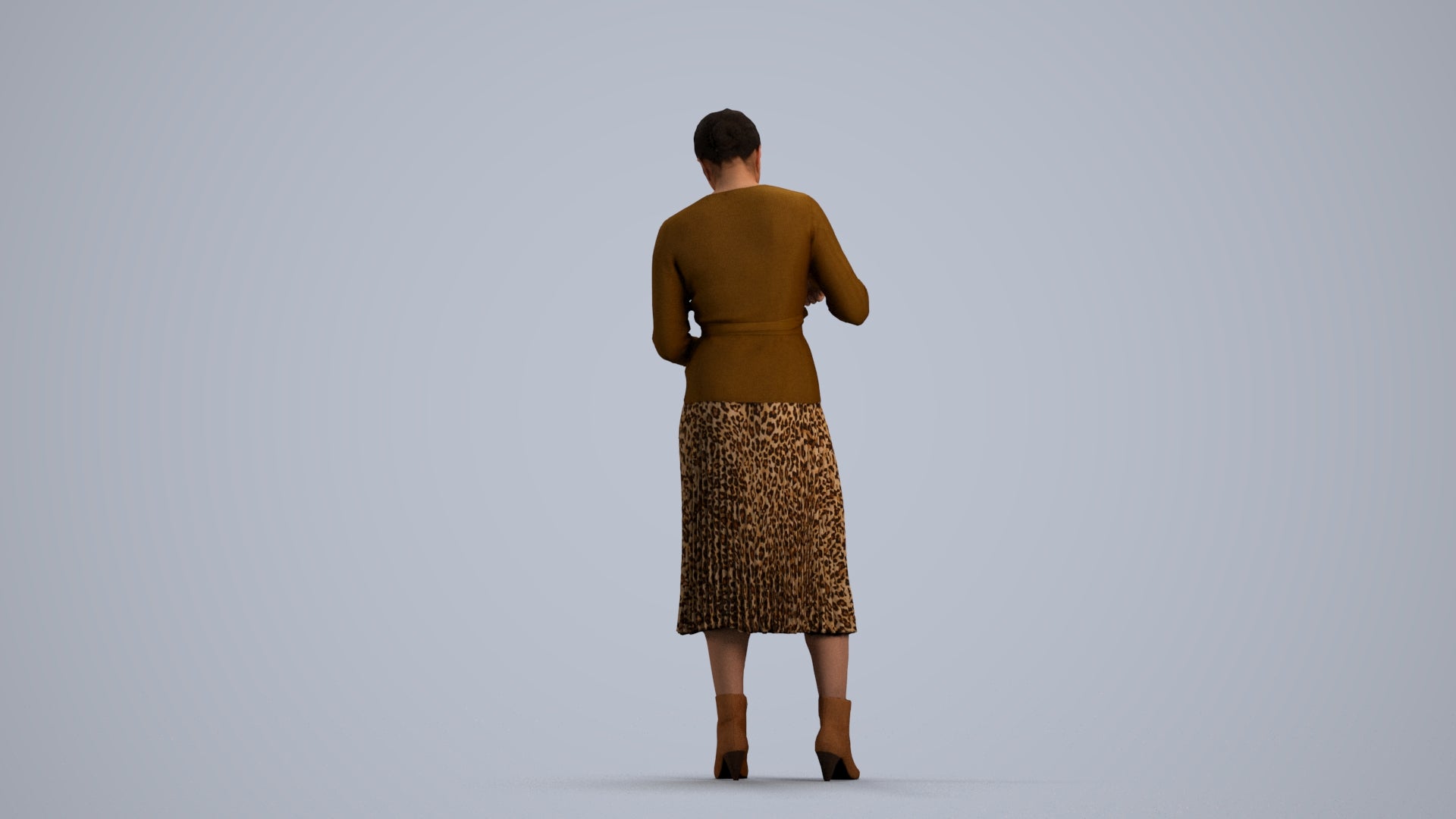 realistic 3D woman casual standing, scanned archviz people for Blender and 3ds Max, front view render