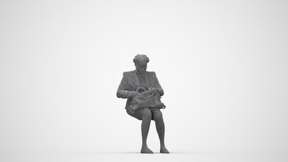 3D human model woman business sitting, photogrammetry scanned person for archviz, wireframe back view