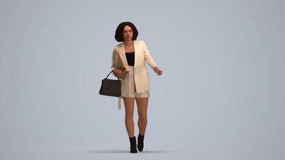 3D human model woman casual shopping, photogrammetry scanned person for archviz, standing pose render
