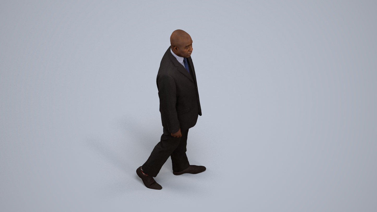 3D scanned man walking business, photorealistic archviz people for Enscape and SketchUp, back view render