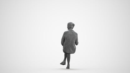 realistic 3D human senior woman casual sitting, archviz people FBX OBJ for Blender, wireframe front view