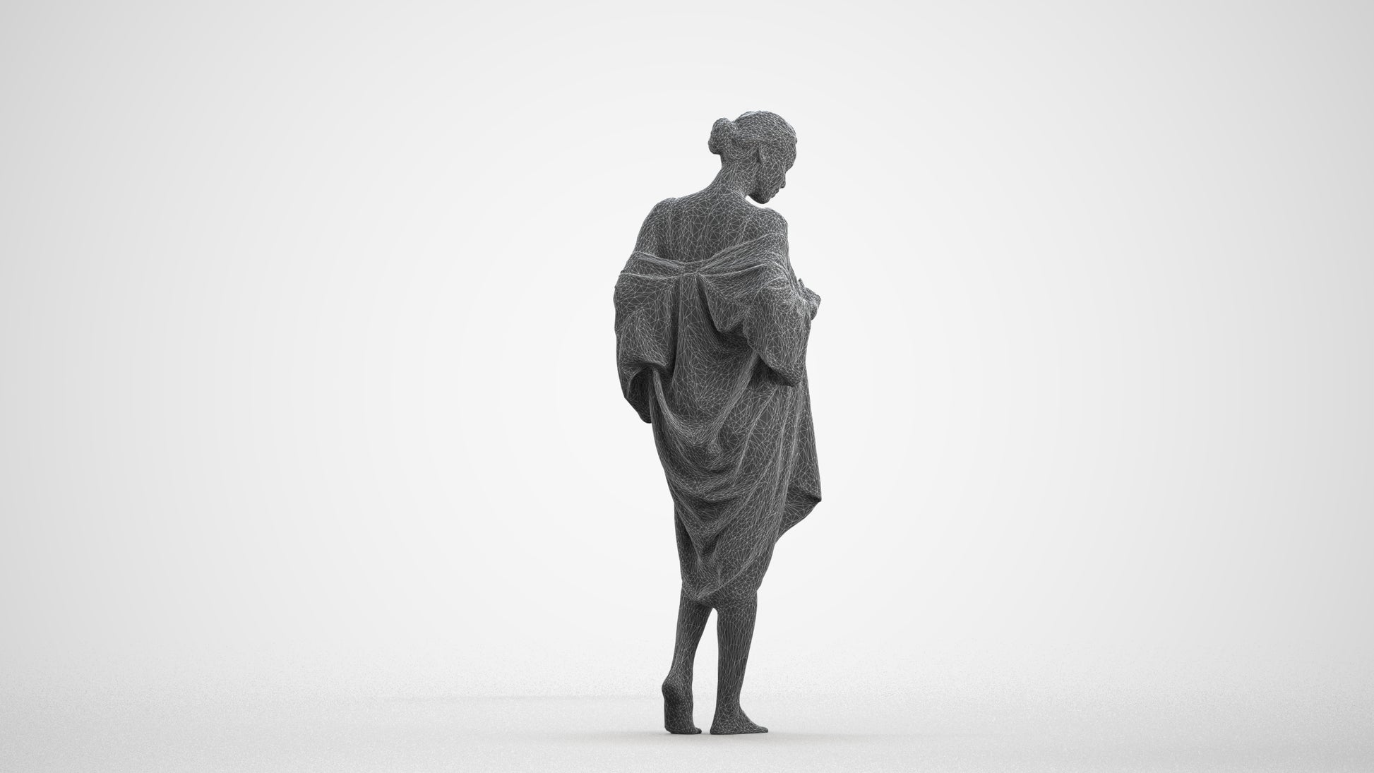 photogrammetry 3D woman bathroom, realistic human model archviz FBX, wireframe front view