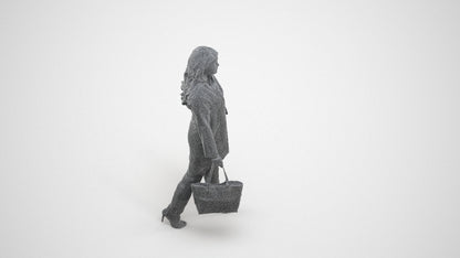 realistic 3D woman casual walking, scanned archviz people for Blender and 3ds Max, wireframe three-quarter view