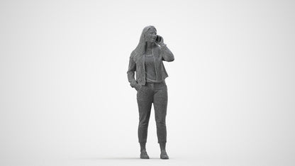scanned 3D woman casual standing, photogrammetry people for Enscape and V-Ray, wireframe side view