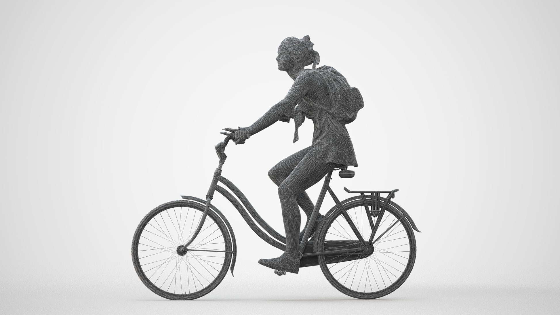 photogrammetry 3D girl casual cycling, realistic human model archviz FBX, square thumbnail