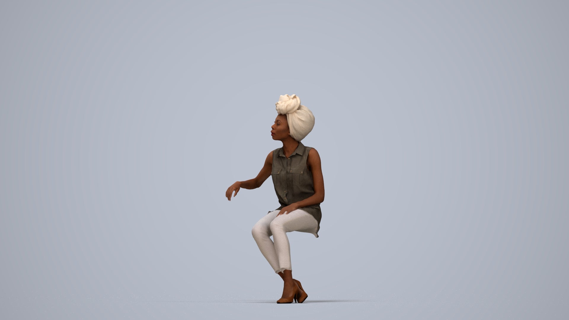 3D people model woman casual sitting, scanned human for 3ds Max rendering, top-down view render