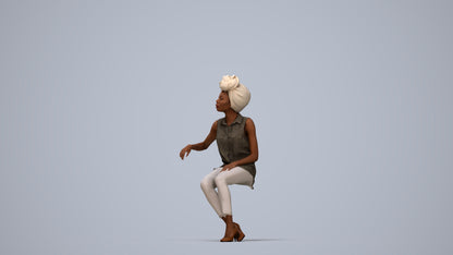 3D people model woman casual sitting, scanned human for 3ds Max rendering, top-down view render