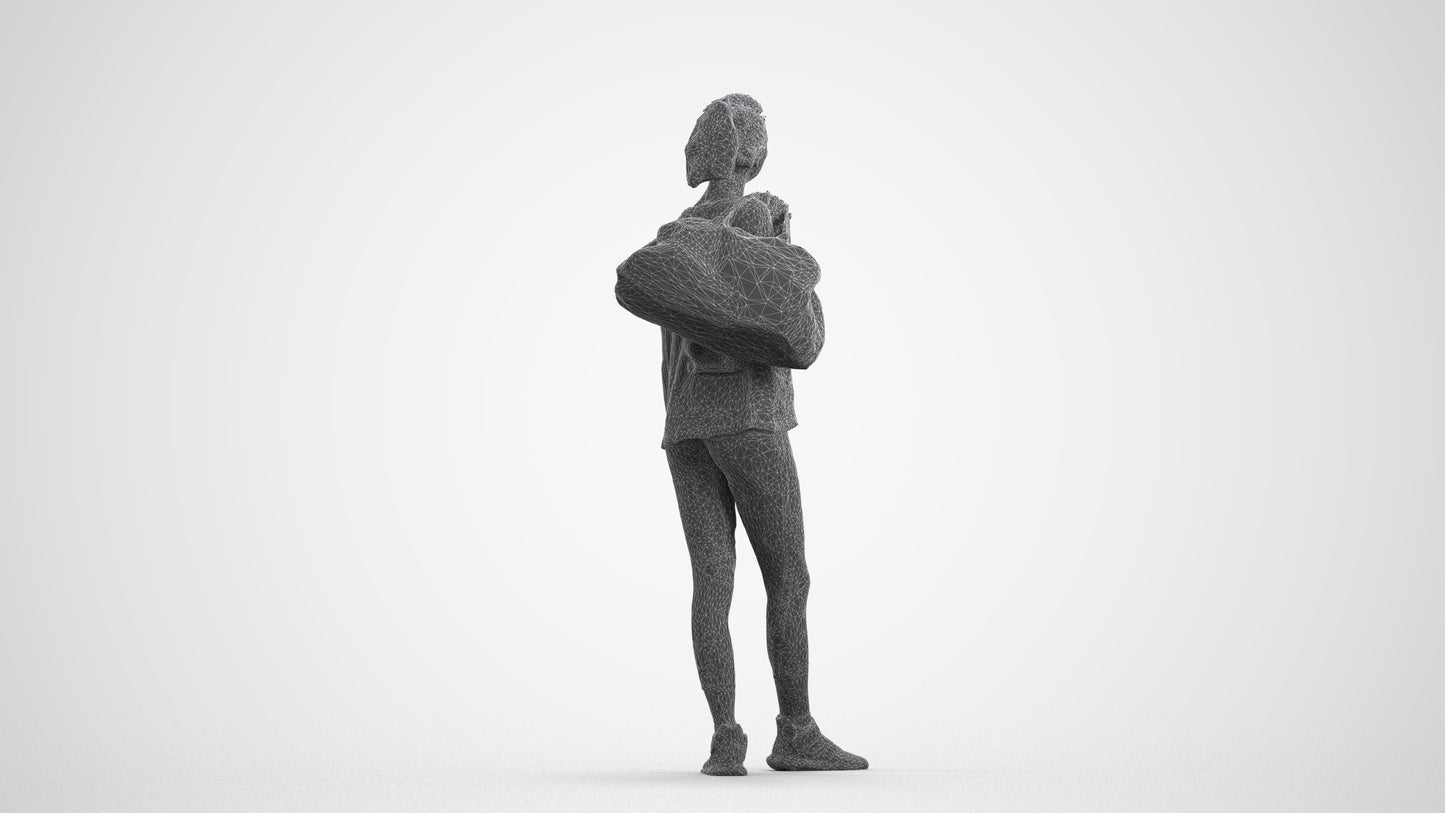 3D people model woman sport, scanned human for 3ds Max rendering, wireframe front view