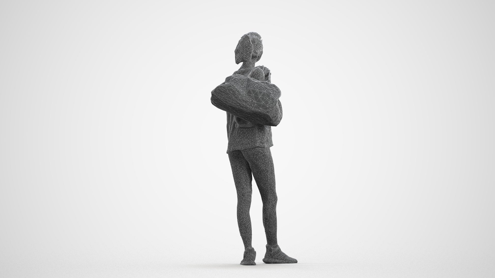 3D people model woman sport, scanned human for 3ds Max rendering, wireframe front view