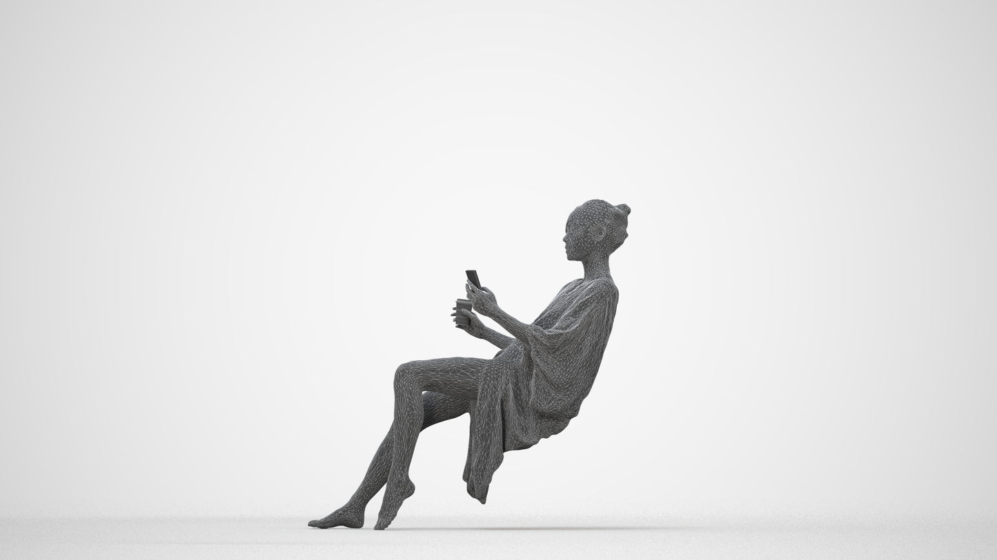 realistic 3D woman pool, scanned archviz people for Blender and 3ds Max, wireframe back view