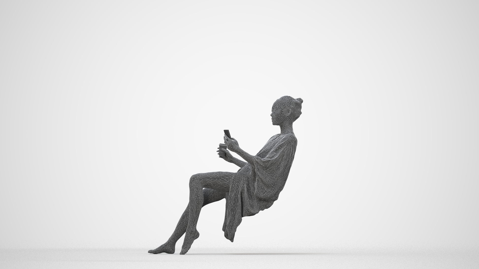 realistic 3D woman pool, scanned archviz people for Blender and 3ds Max, wireframe back view