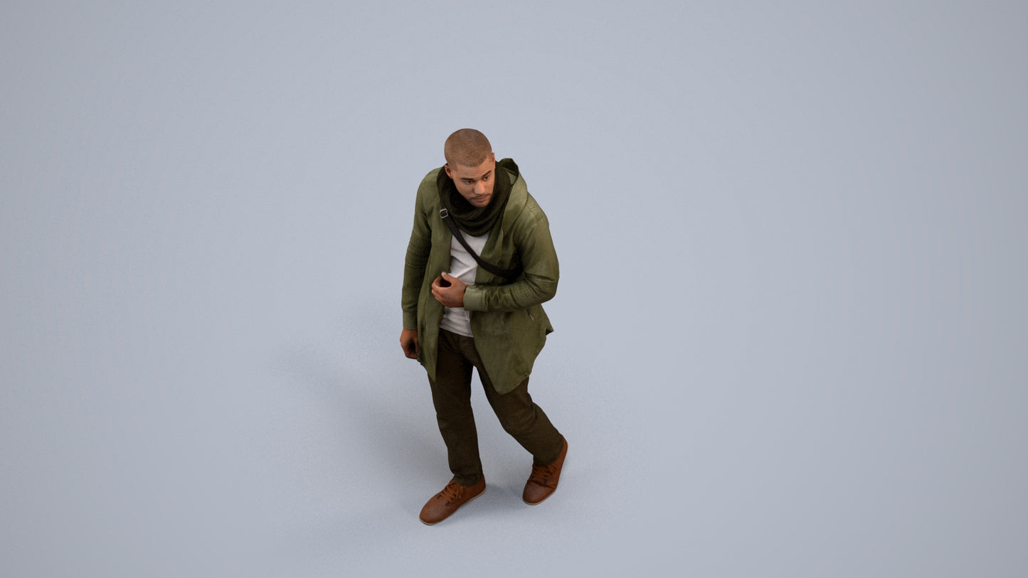 realistic 3D man casual walking, scanned archviz people for Blender and 3ds Max, back view render