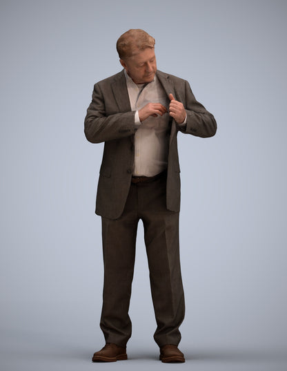 realistic 3D senior man business standing, scanned archviz people for Blender and 3ds Max