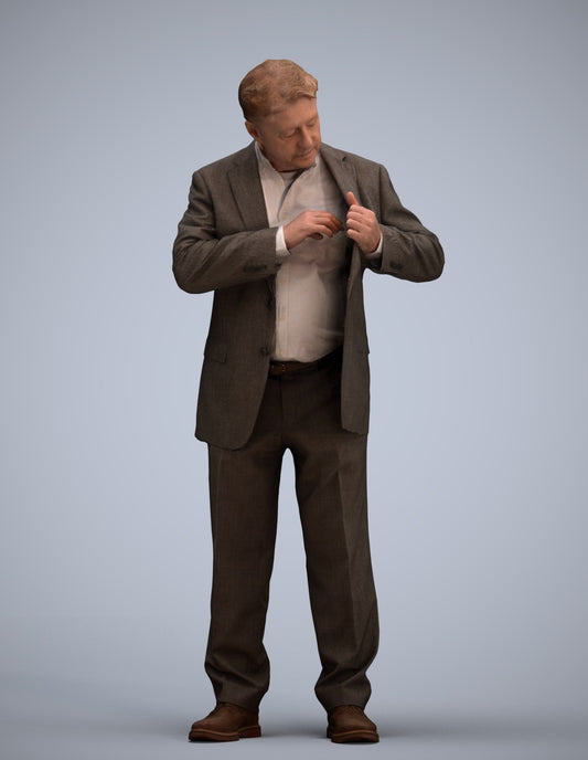 realistic 3D senior man business standing, scanned archviz people for Blender and 3ds Max