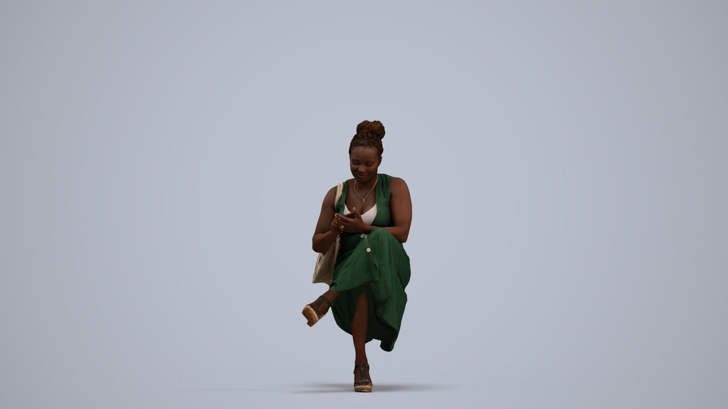 realistic 3D woman casual sitting, scanned archviz people for Blender and 3ds Max, standing pose render