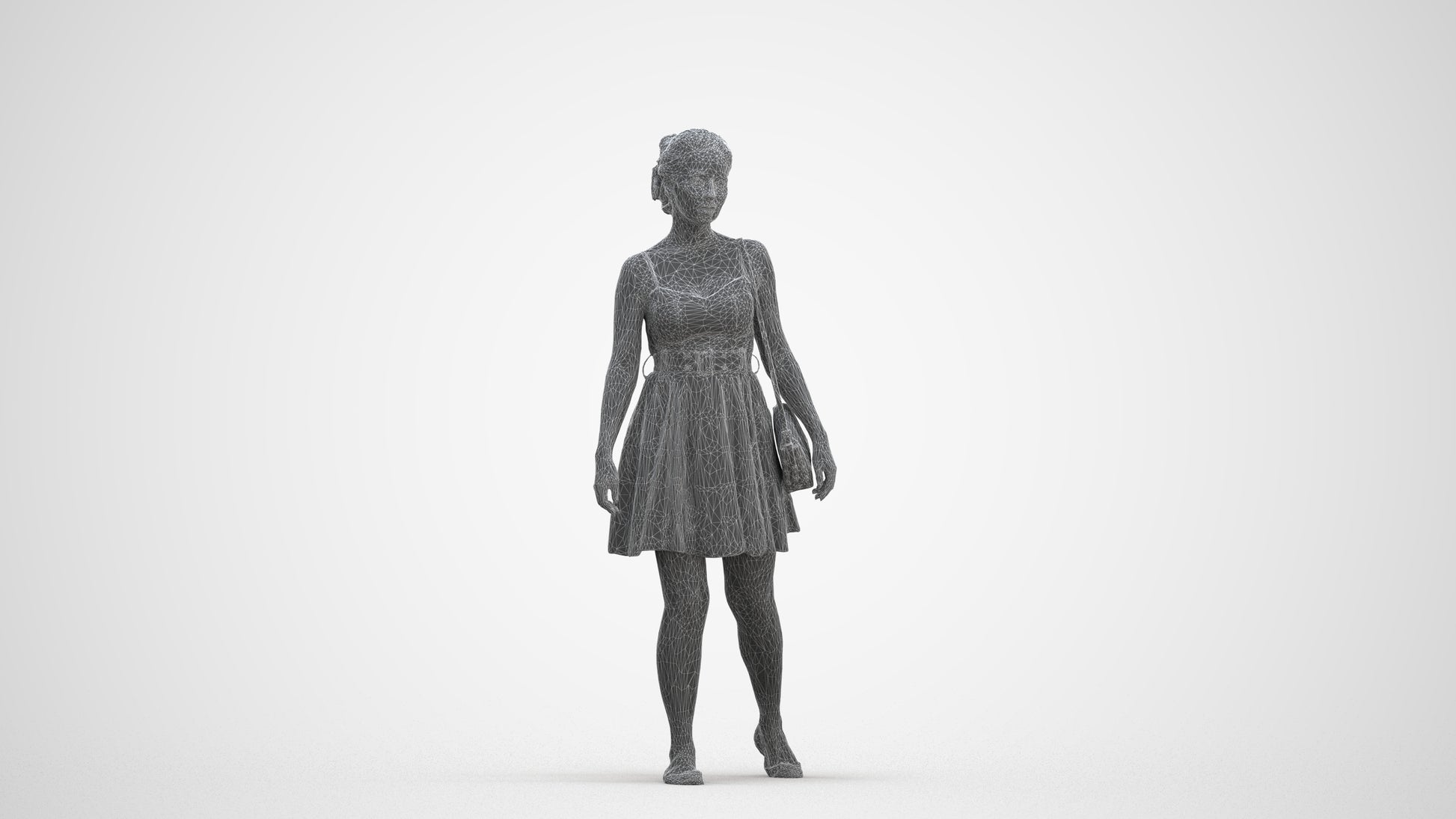 3D human model woman formal formalaffairs, photogrammetry scanned person for archviz, three-quarter front view render