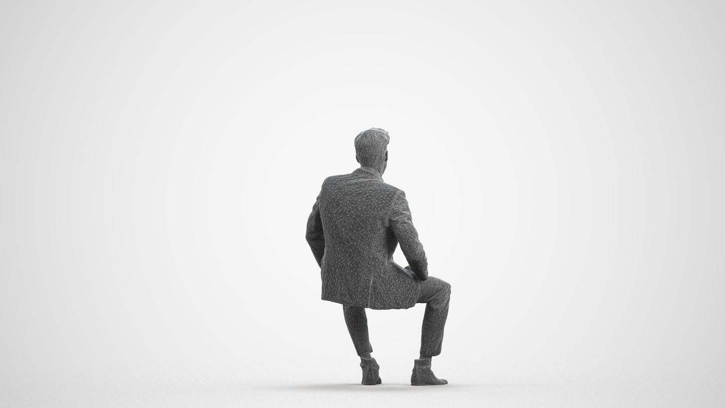 realistic 3D man business pool, scanned archviz people for Blender and 3ds Max, wireframe front view