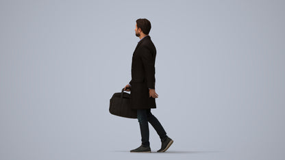 3D human model man business, photogrammetry scanned person for archviz, three-quarter view render