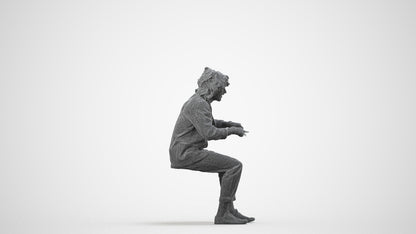 realistic 3D man casual sitting, scanned archviz people for Blender and 3ds Max, wireframe side view