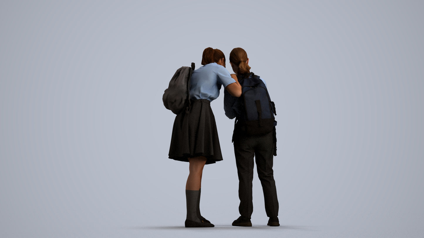 realistic 3D girl kids, scanned archviz people for Blender and 3ds Max, front view render