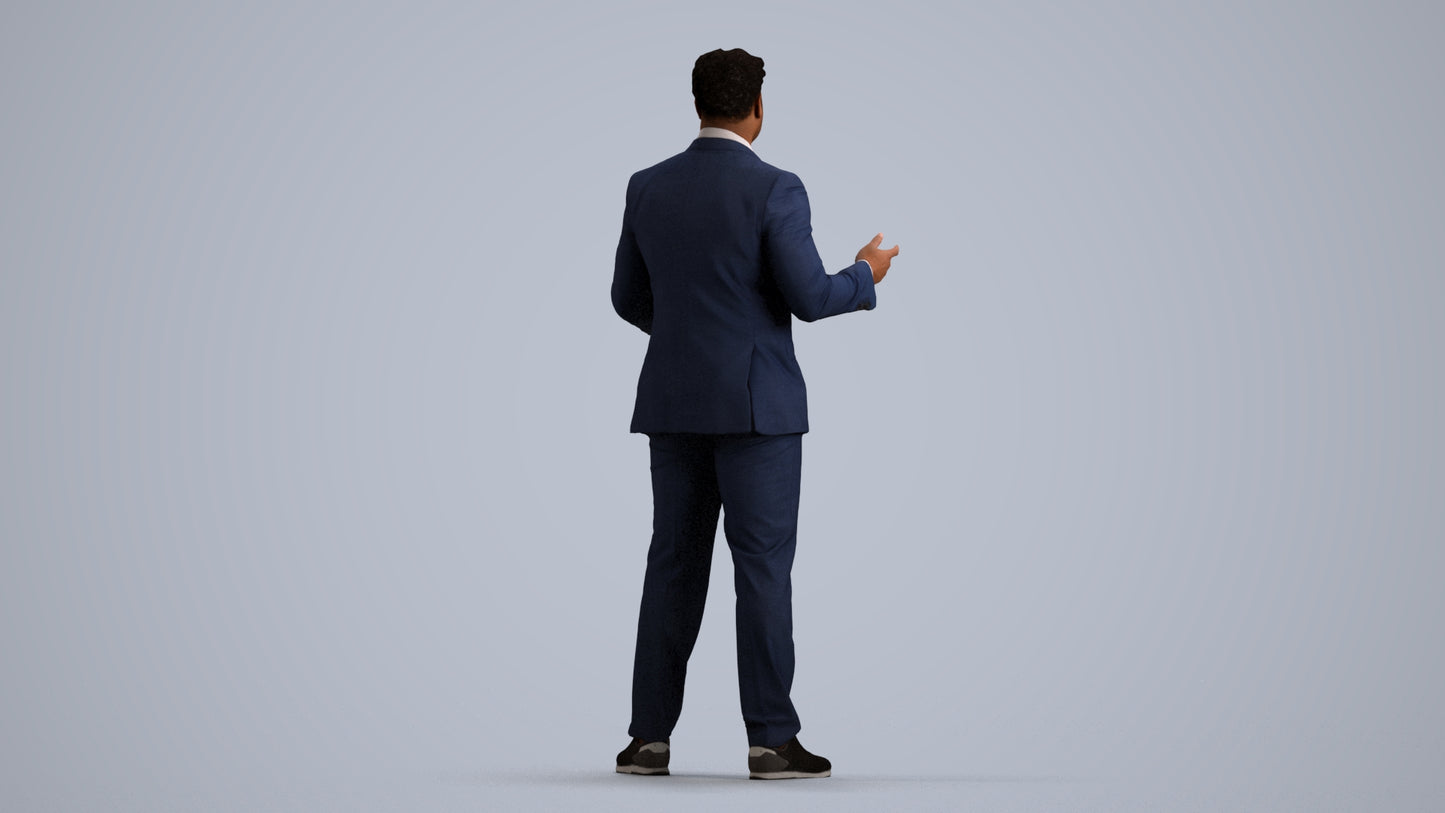 3D human model man business, photogrammetry scanned person for archviz, front view render