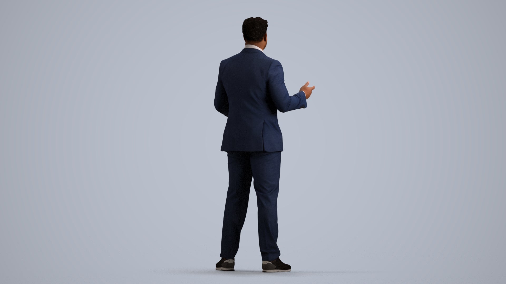 3D human model man business, photogrammetry scanned person for archviz, front view render