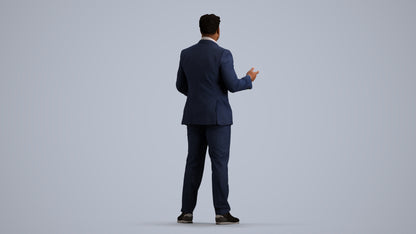 3D human model man business, photogrammetry scanned person for archviz, front view render
