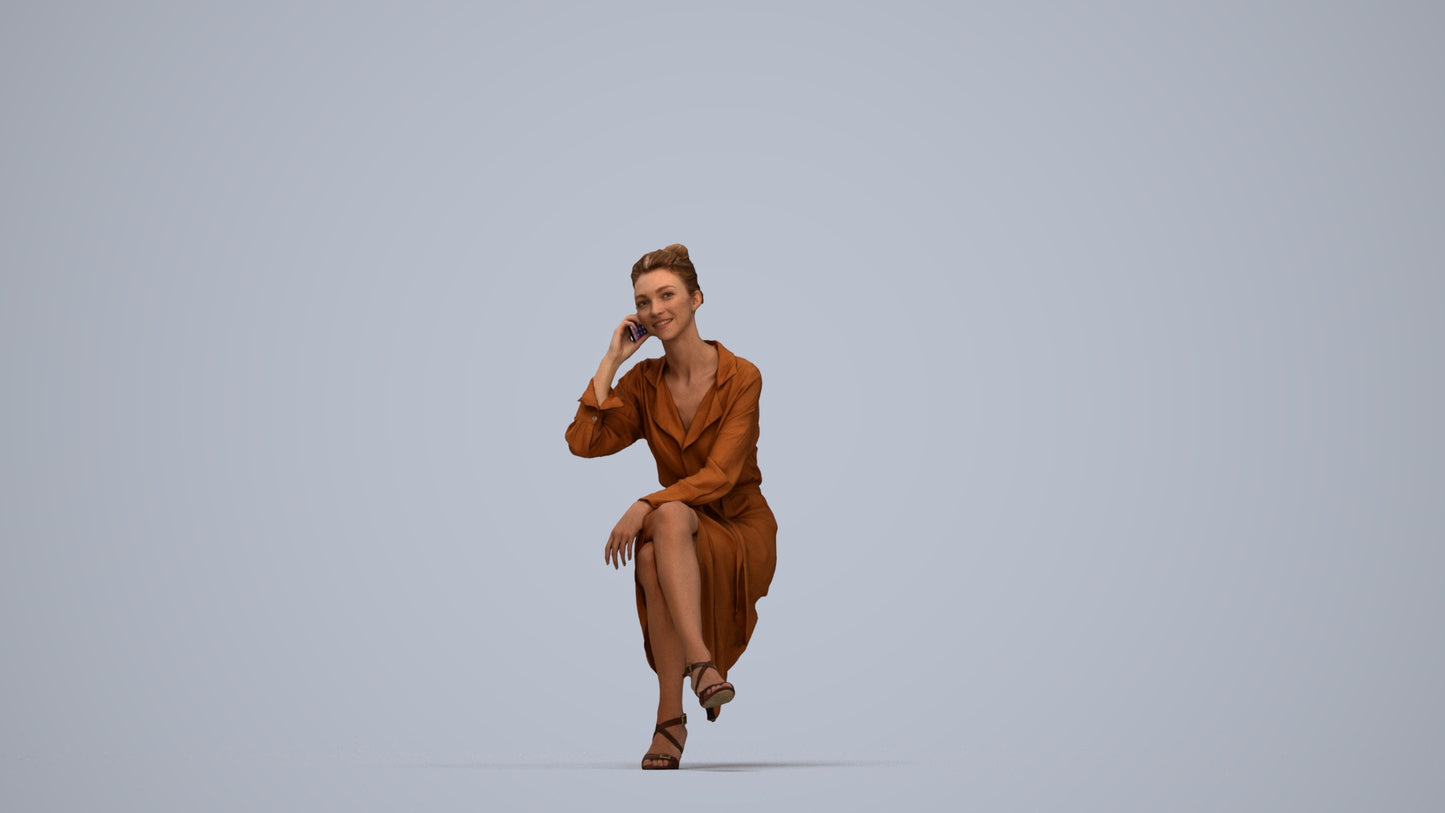 realistic 3D woman casual sitting, scanned archviz people for Blender and 3ds Max, top-down view render