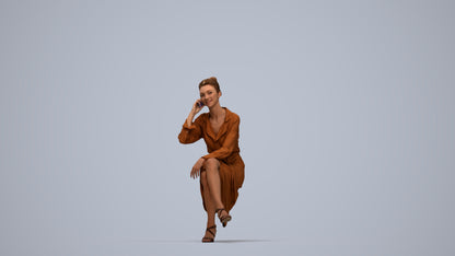 realistic 3D woman casual sitting, scanned archviz people for Blender and 3ds Max, top-down view render