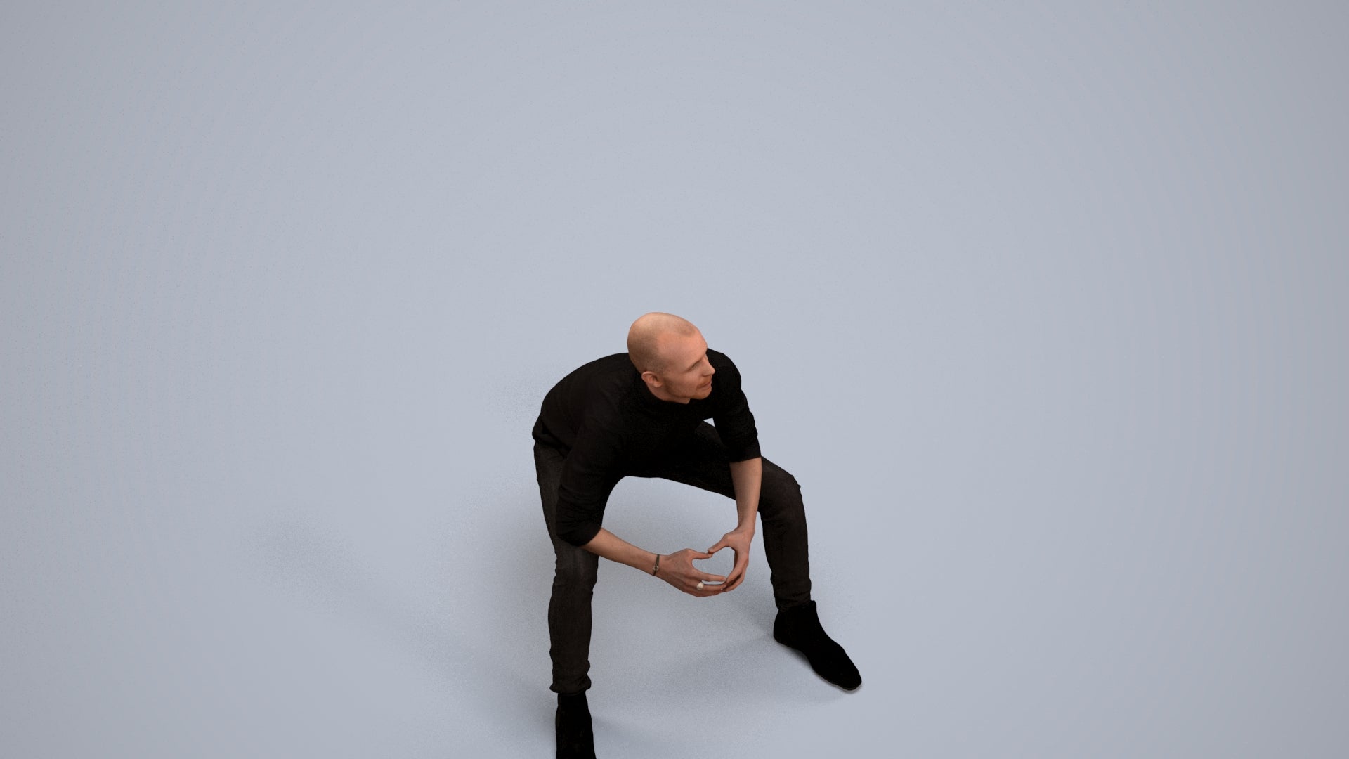 realistic 3D human man casual sitting, archviz people FBX OBJ for Blender, back view render