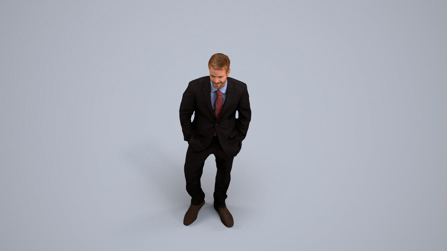 realistic 3D man business, scanned archviz people for Blender and 3ds Max, back view render