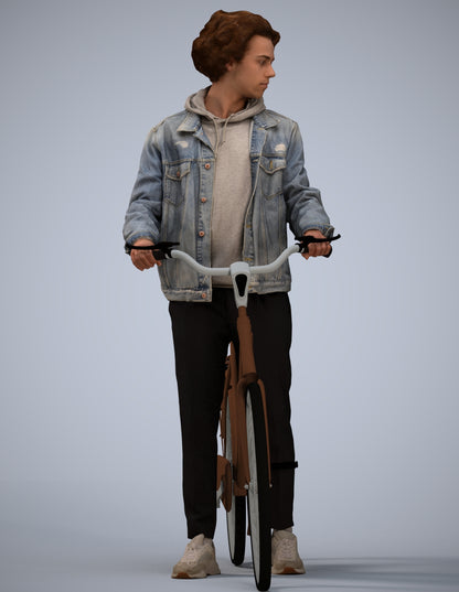 3D human model man casual cycling, photogrammetry scanned person for archviz