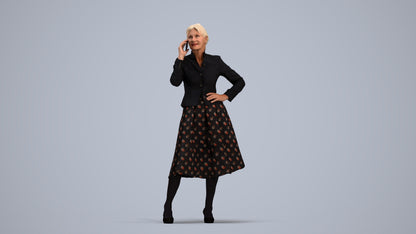 3D human model senior woman business standing, photogrammetry scanned person for archviz, standing pose render